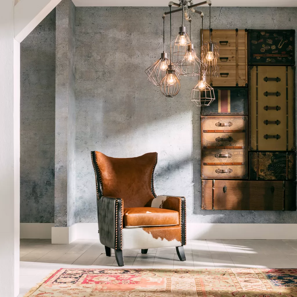 Canapé d'appoint Denver en cuir véritable - Design scandinave élégant par KARE  
(Modèle inspiré des troupeaux de bovins pour une ambiance ranch contemporaine)