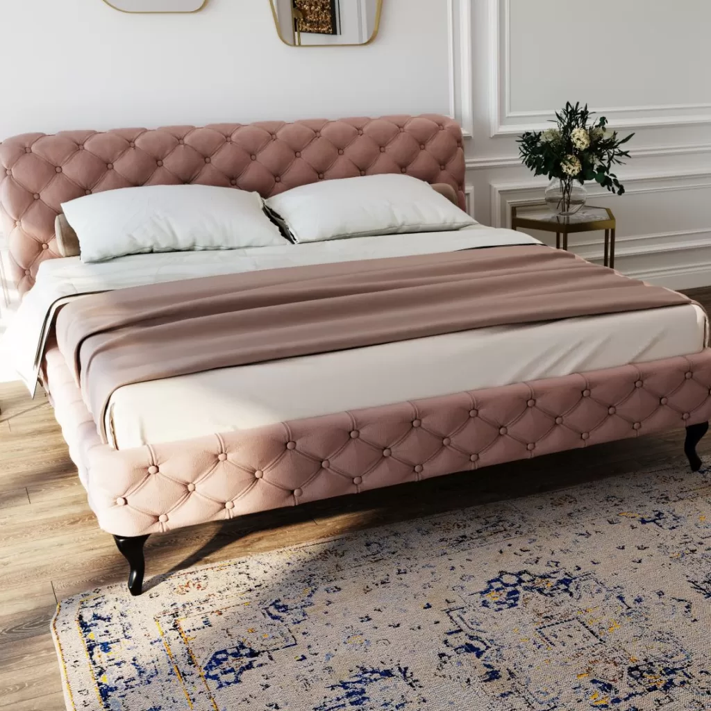 KARE Design - Lit Désir Velours Écru, Sommeil Luxueux dans un Velours Doux 180x200 cm - Élégance Intemporelle pour Chambre Épurée