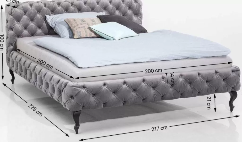 Lit Désir Velours KARE Design - Cocon Velouté Gris Argent 200x200 cm - Sommier Élégant pour Nuits Sereines