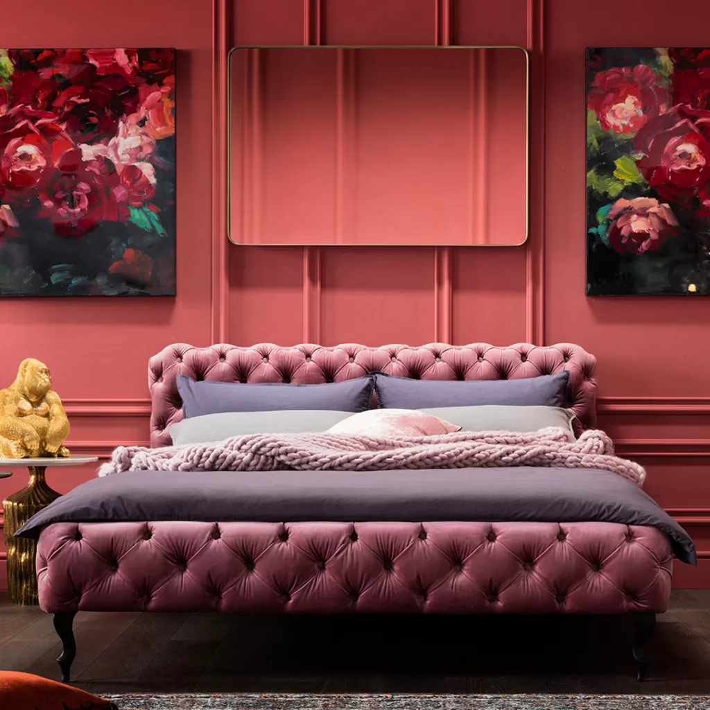 KARE Design - Lit Double Élégance en Velours Doux, Nuance Mauve 180x200 cm - Sommier Intégré, Confort Royal