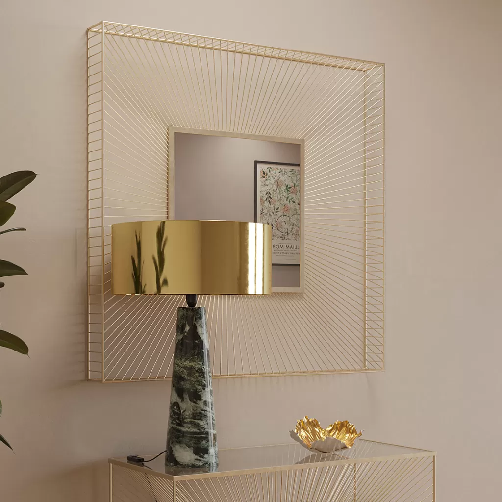 Miroir mural design Dimension Or – Style contemporain – Finition champagne – 91x91 cm – Création KARE Design