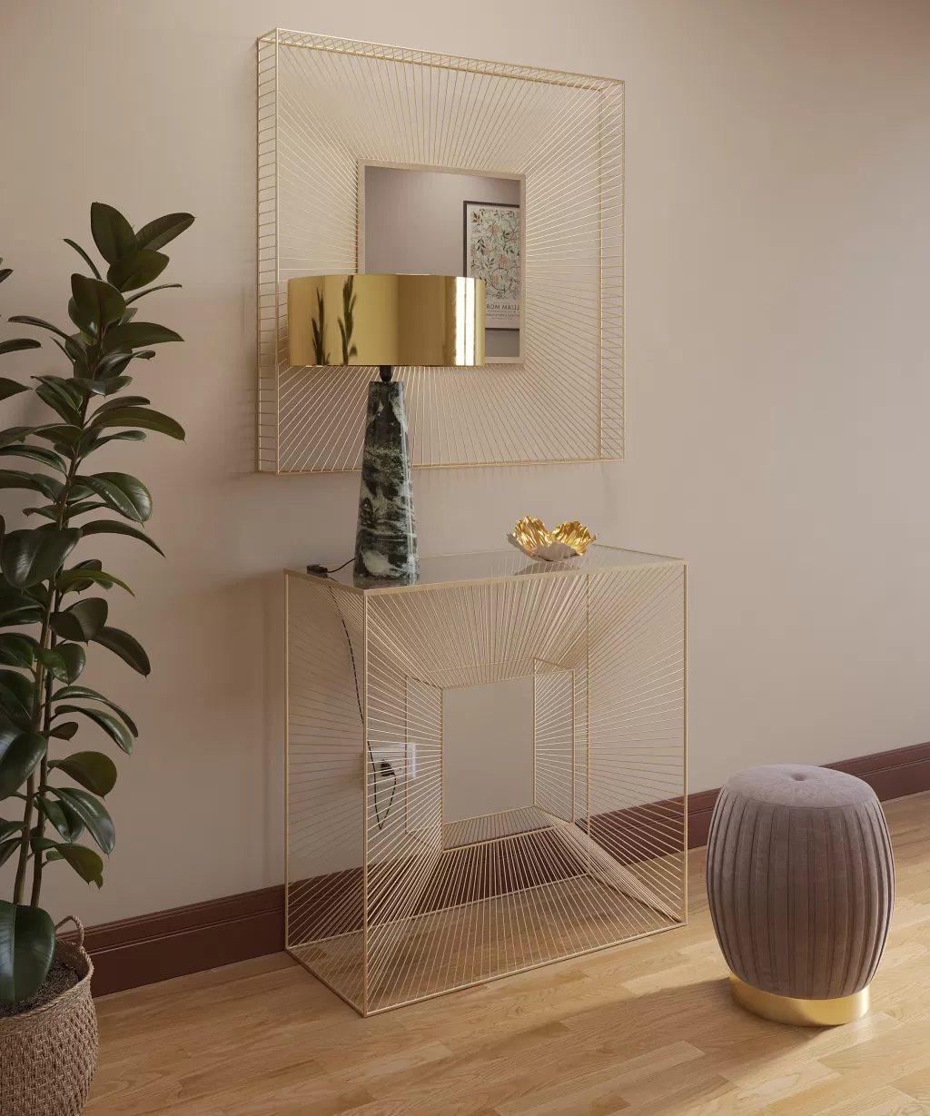 Miroir mural design Dimension Or – Style contemporain – Finition champagne – 91x91 cm – Création KARE Design