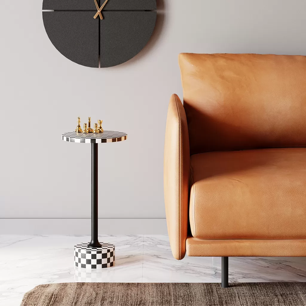 Table d'appoint design Domero Chess par KARE - Noir & Blanc | Plateau en marbre diamètre 25 cm | Style contemporain pour salon et séjour