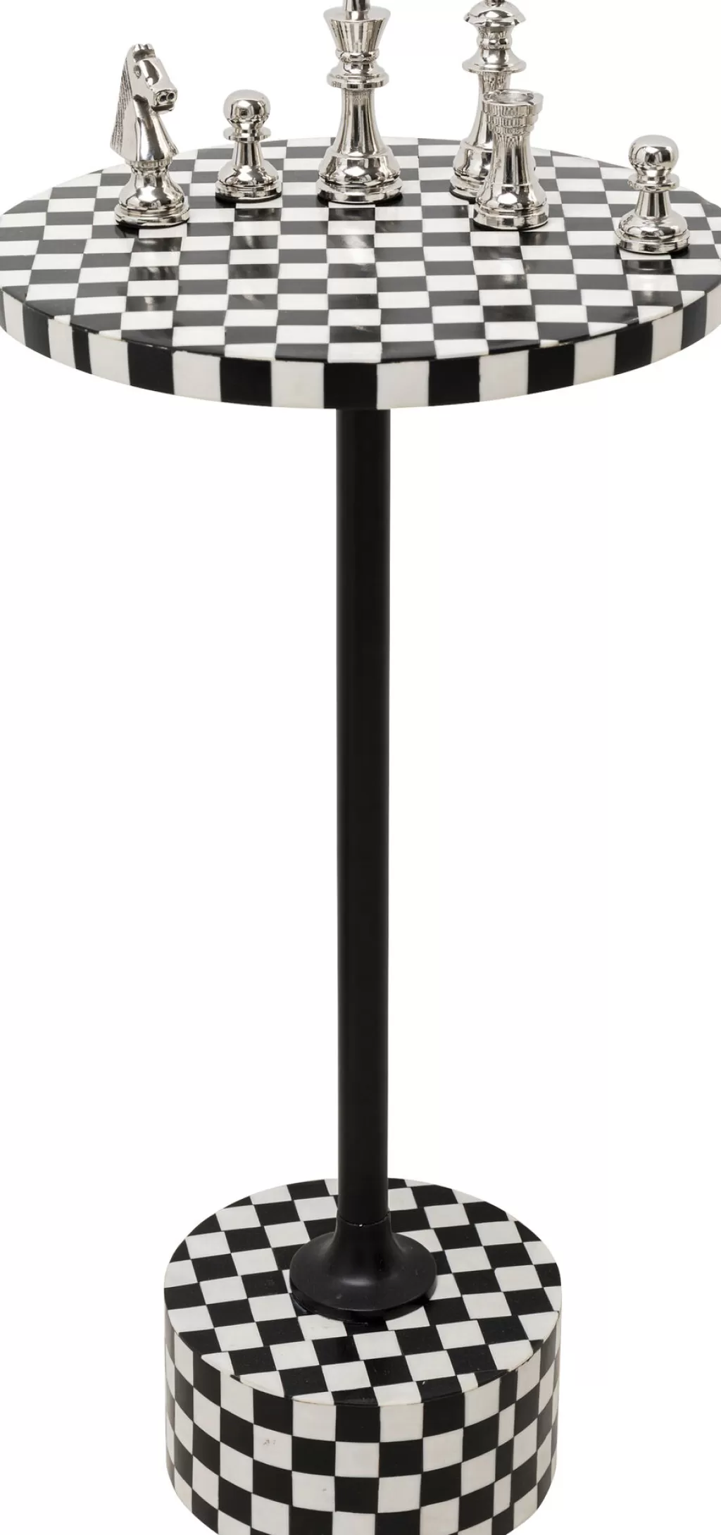 Table d'appoint design Domero Chess par KARE - Noir & Blanc | Plateau en marbre diamètre 25 cm | Style contemporain pour salon et séjour