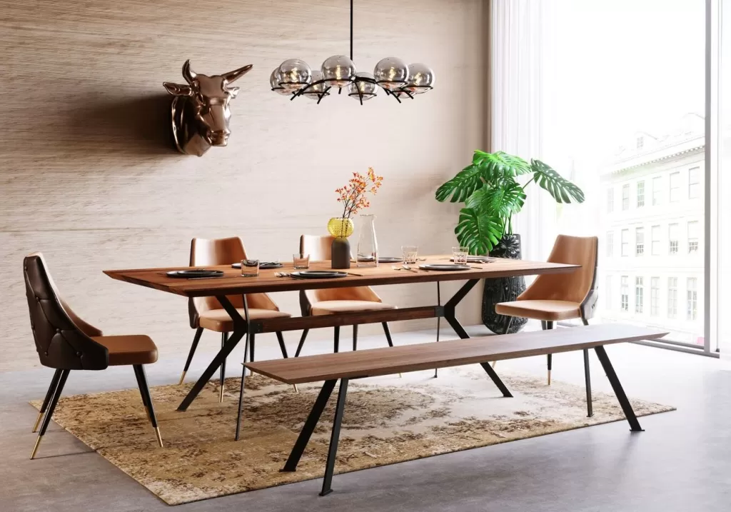 Table basse Downtown par KARE Design - Plateau en noyer massif 220 cm de longeur, idéale pour espaces contemporains