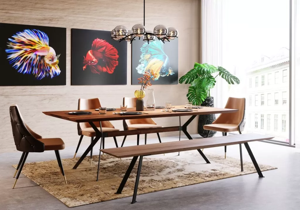Table basse Downtown par KARE Design - Plateau en noyer massif 220 cm de longeur, idéale pour espaces contemporains