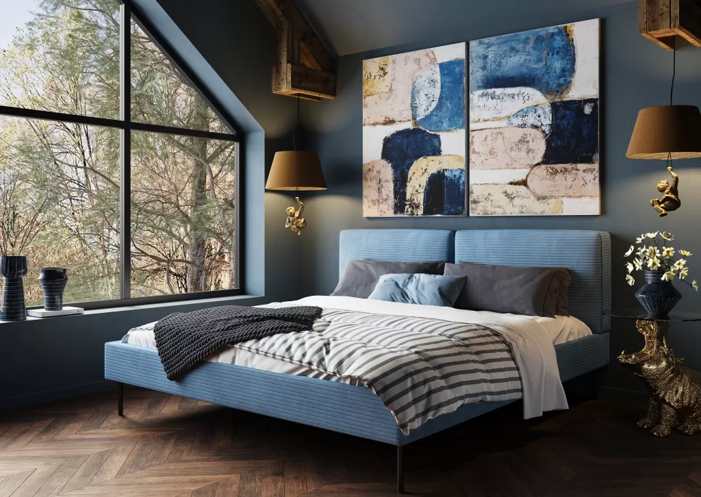 Lit double design East Side en velours texturé - Bleu nuit 180x200 cm par KARE  

(Alternative plus détaillée : Lit 2 places modèle East Side - Tissu velours côtelé bleu marine - Dimensions spacieuses 180x200 cm - Collection signée KARE Design)