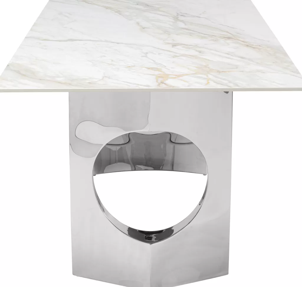 Table design contemporain Eternity Oho par KARE - Plateau en céramique avec finition chromée, Dimensions 180 x 90 cm