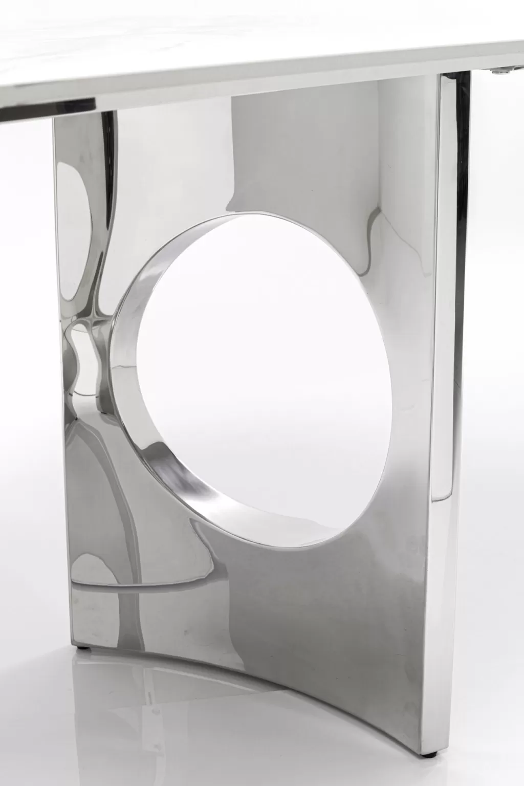 Table design contemporain Eternity Oho par KARE - Plateau en céramique avec finition chromée, Dimensions 180 x 90 cm