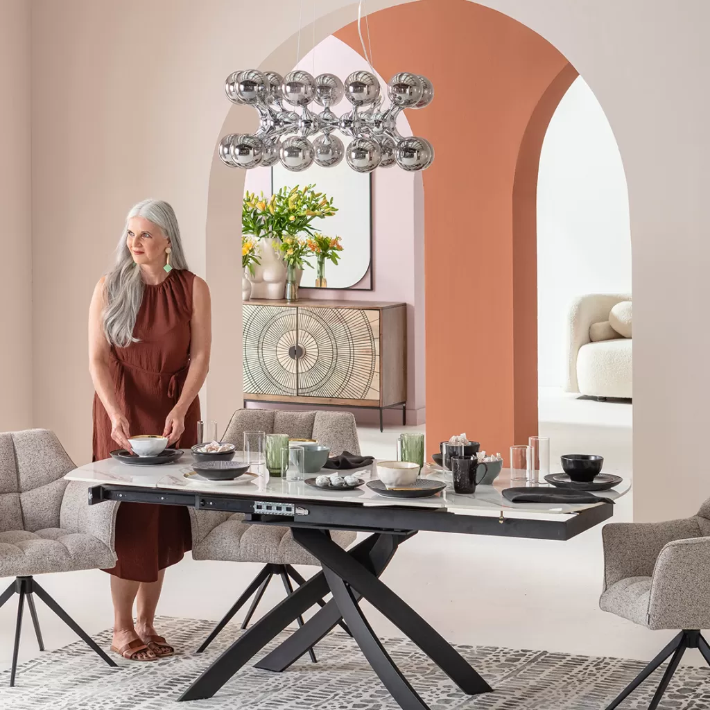 Table extensible Twist Onyx par KARE Design - Plateau 90 cm avec rallonges intégrées (120 à 180 cm) - Design contemporain élégant pour espaces modulables