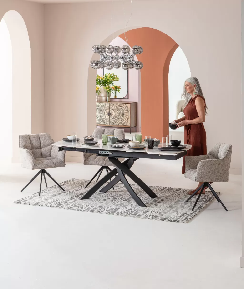 Table extensible Twist Onyx par KARE Design - Plateau 90 cm avec rallonges intégrées (120 à 180 cm) - Design contemporain élégant pour espaces modulables