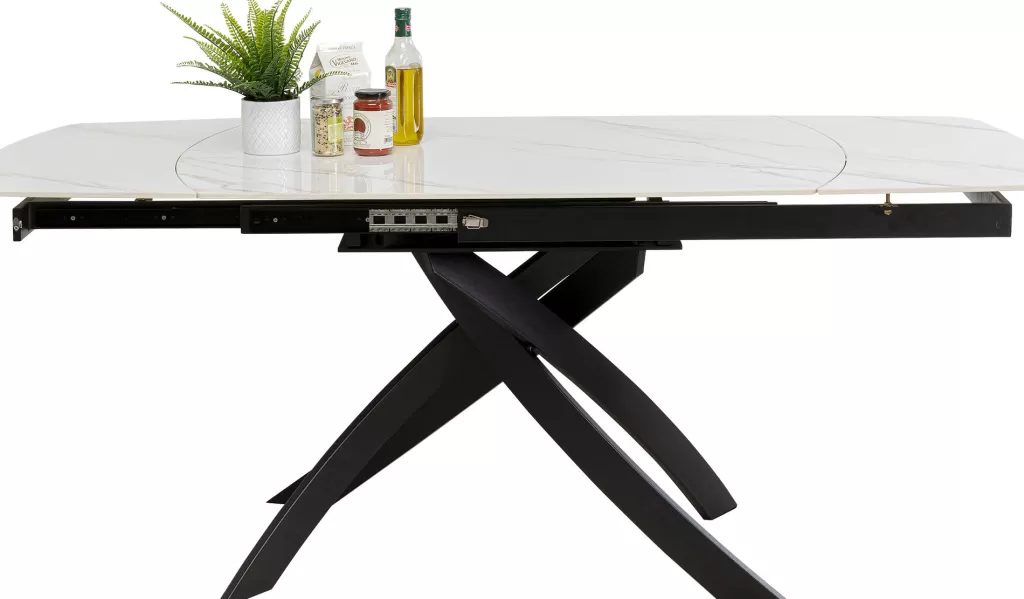 Table extensible Twist Onyx par KARE Design - Plateau 90 cm avec rallonges intégrées (120 à 180 cm) - Design contemporain élégant pour espaces modulables