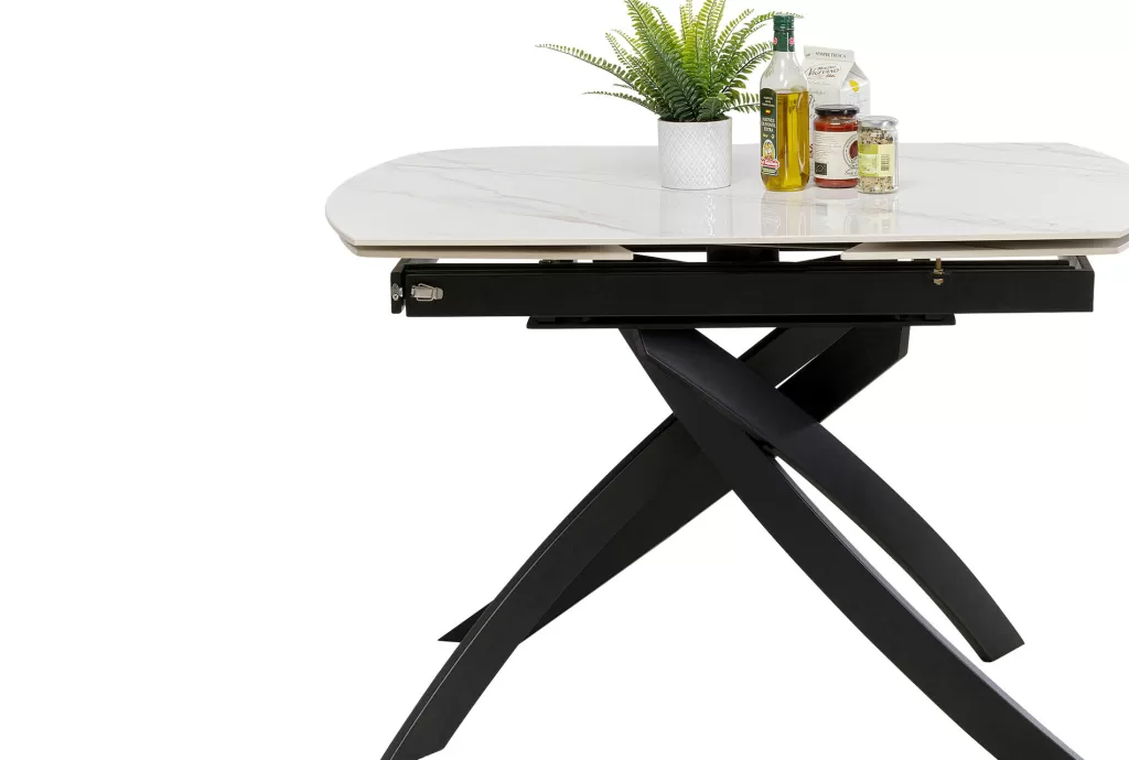 Table extensible Twist Onyx par KARE Design - Plateau 90 cm avec rallonges intégrées (120 à 180 cm) - Design contemporain élégant pour espaces modulables
