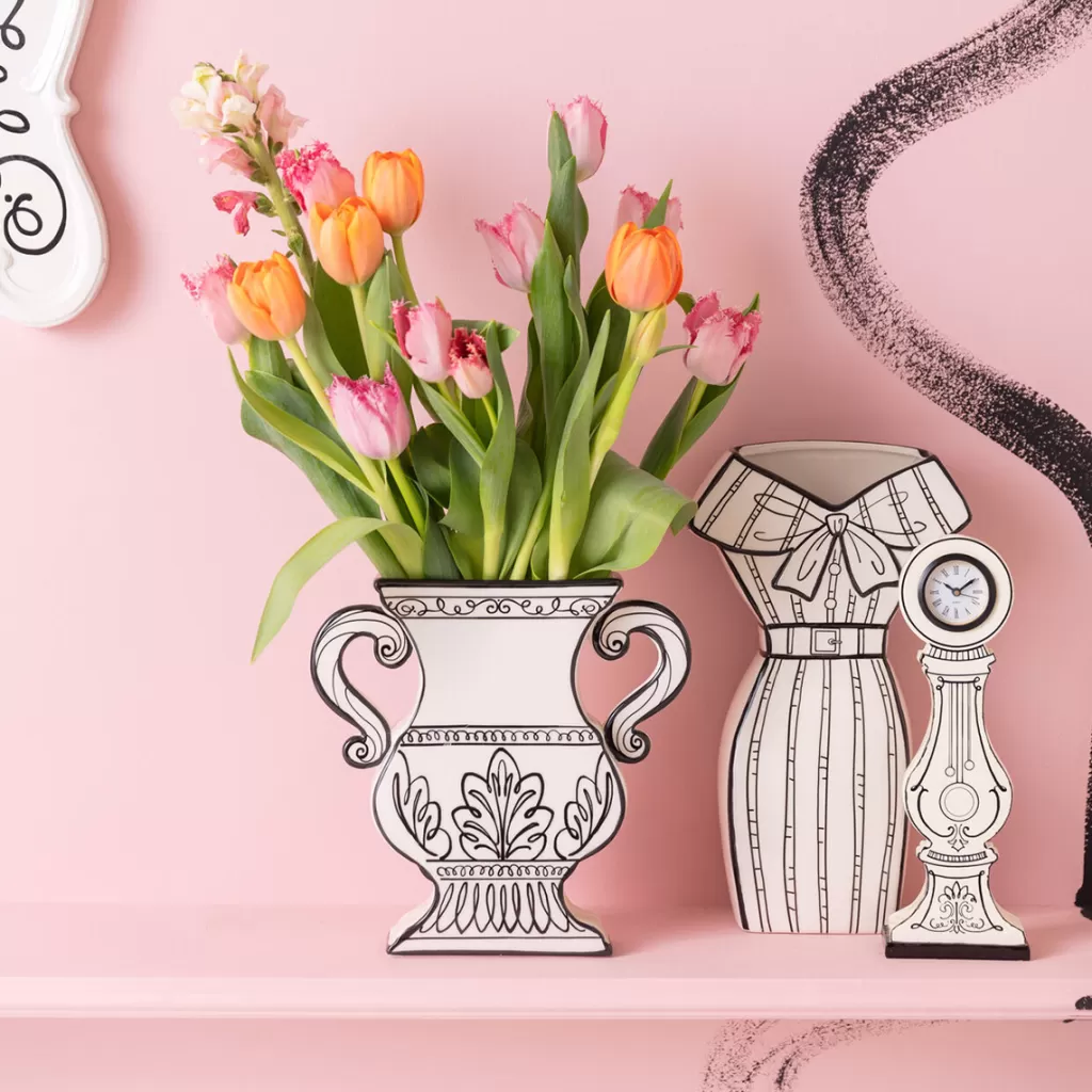 Élégant vase design KARE Design - Collection Favola - Hauteur 24 cm - Décor floral intemporel