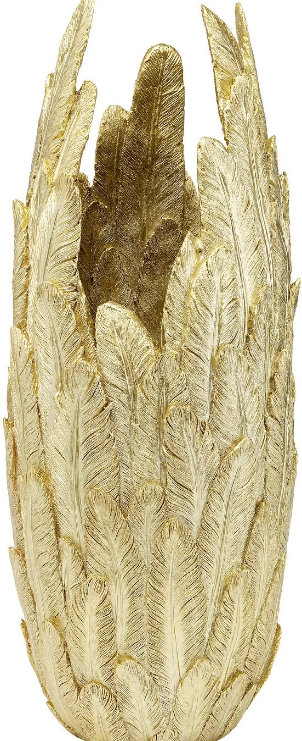 Vase décoratif KARE Design en métal doré à motifs plume - Hauteur 80 cm pour intérieur élégant