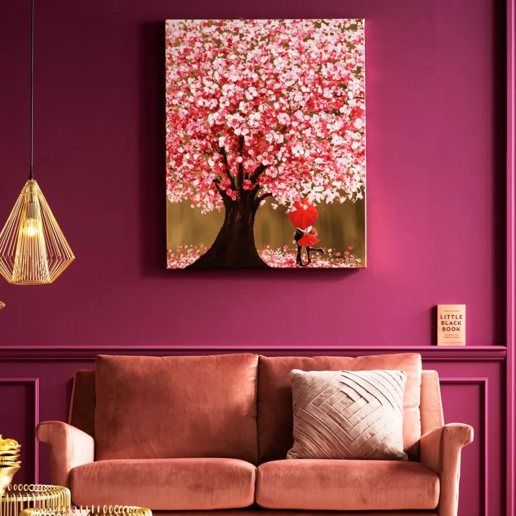 Tableau Décoratif Couple Fleuri – Design Moderne KARE, Dimensions 80x100 cm (Teinte Or Rose)