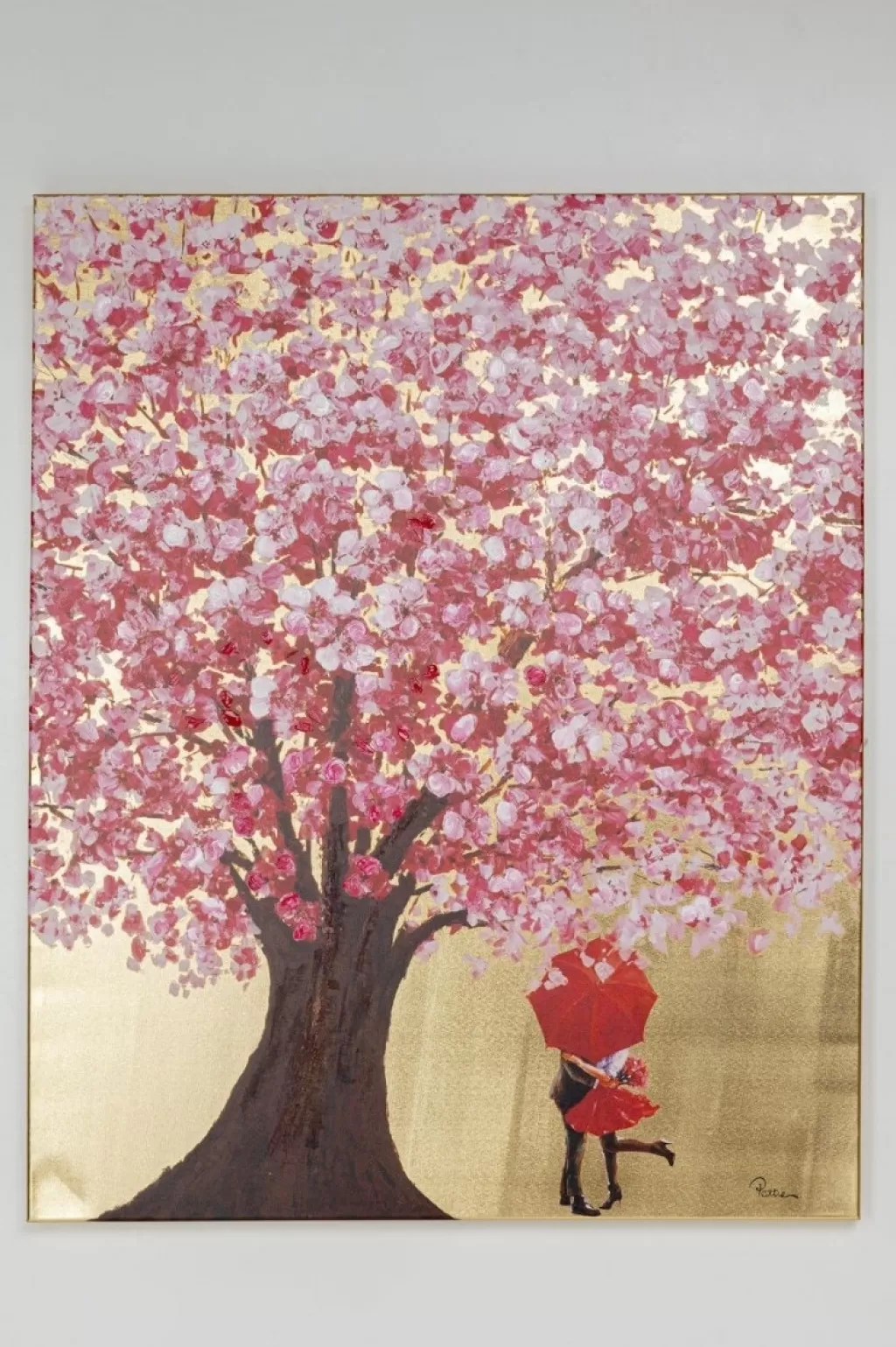 Tableau Décoratif Couple Fleuri – Design Moderne KARE, Dimensions 80x100 cm (Teinte Or Rose)