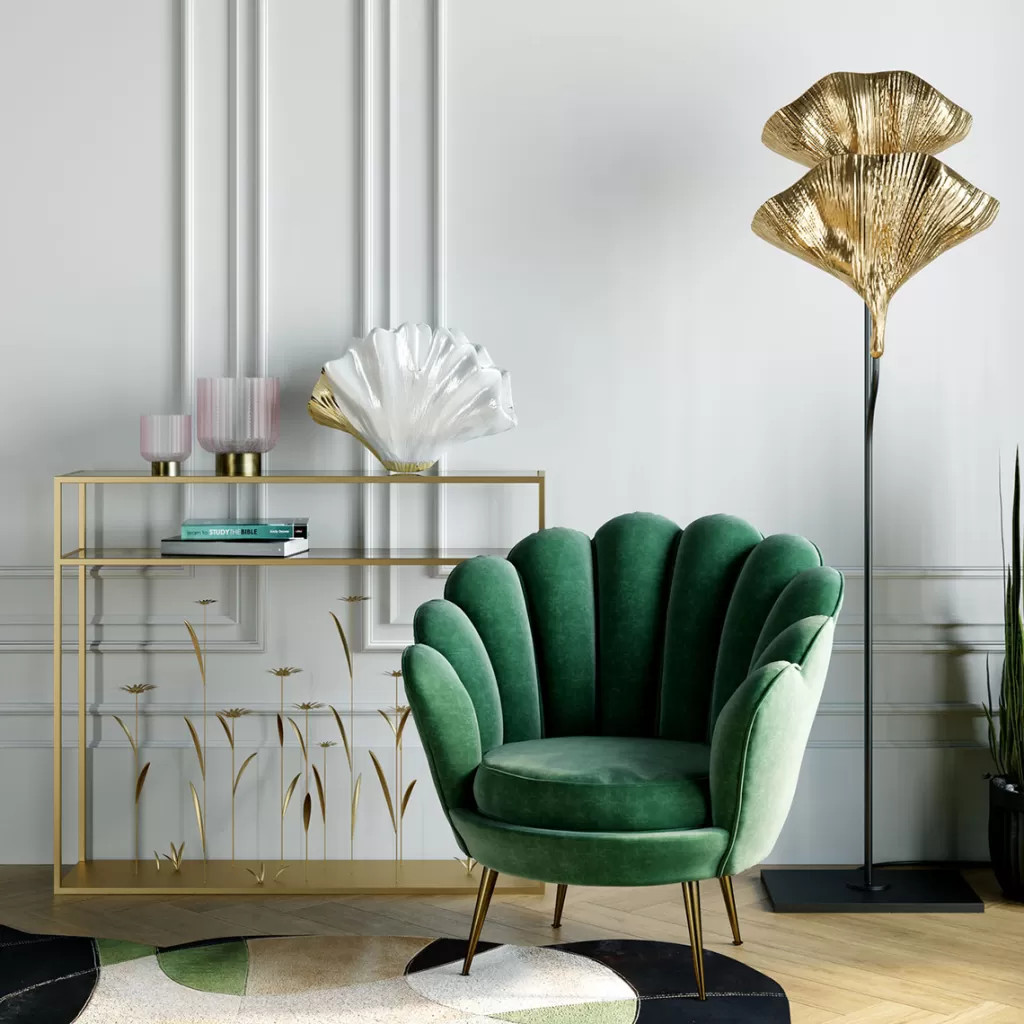 Console Design 'Champ Fleuri' par Kare - Table d'Appoint Dorée 100cm - Élégance Naturelle pour Intérieur Contemporain