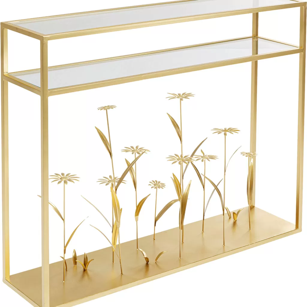 Console Design 'Champ Fleuri' par Kare - Table d'Appoint Dorée 100cm - Élégance Naturelle pour Intérieur Contemporain