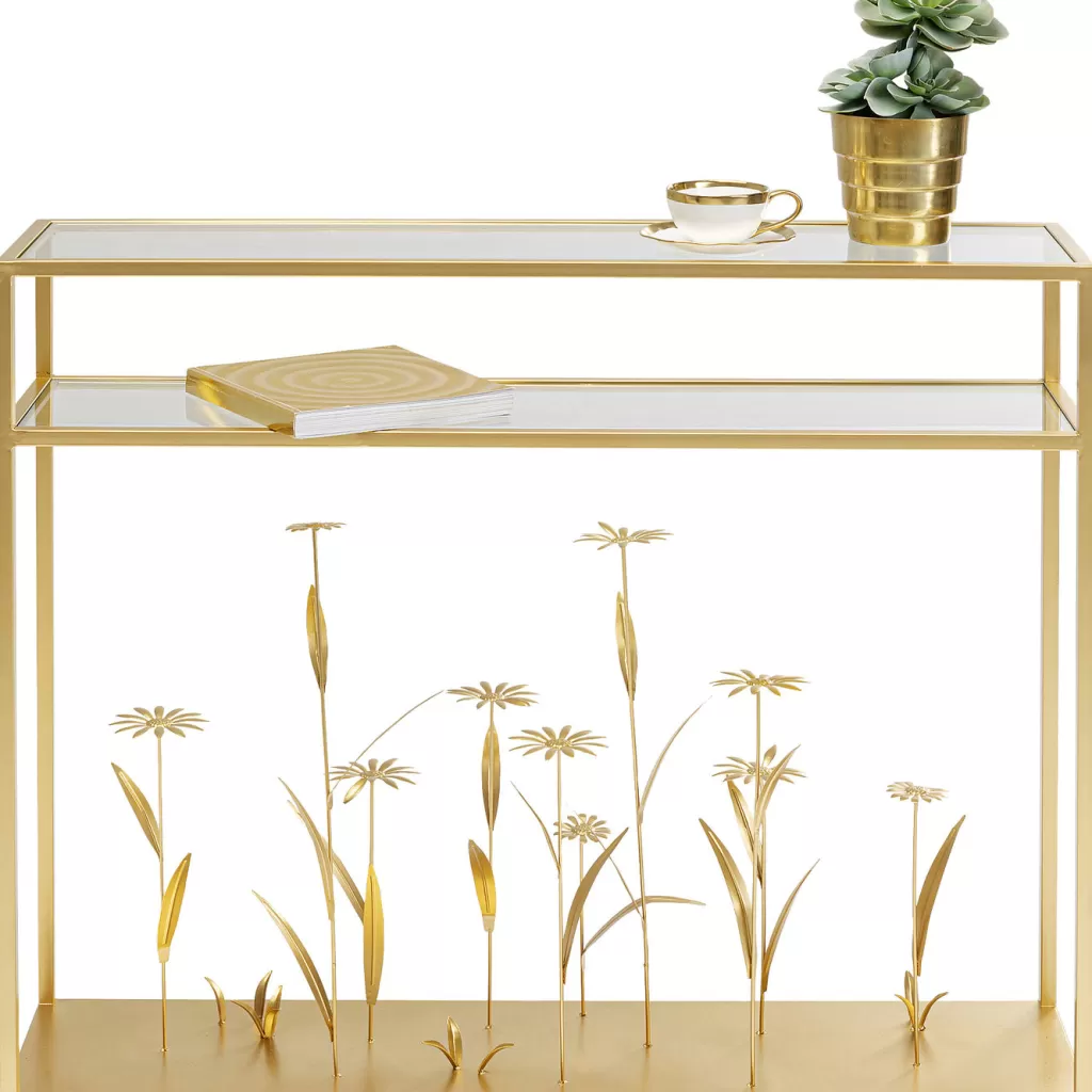 Console Design 'Champ Fleuri' par Kare - Table d'Appoint Dorée 100cm - Élégance Naturelle pour Intérieur Contemporain