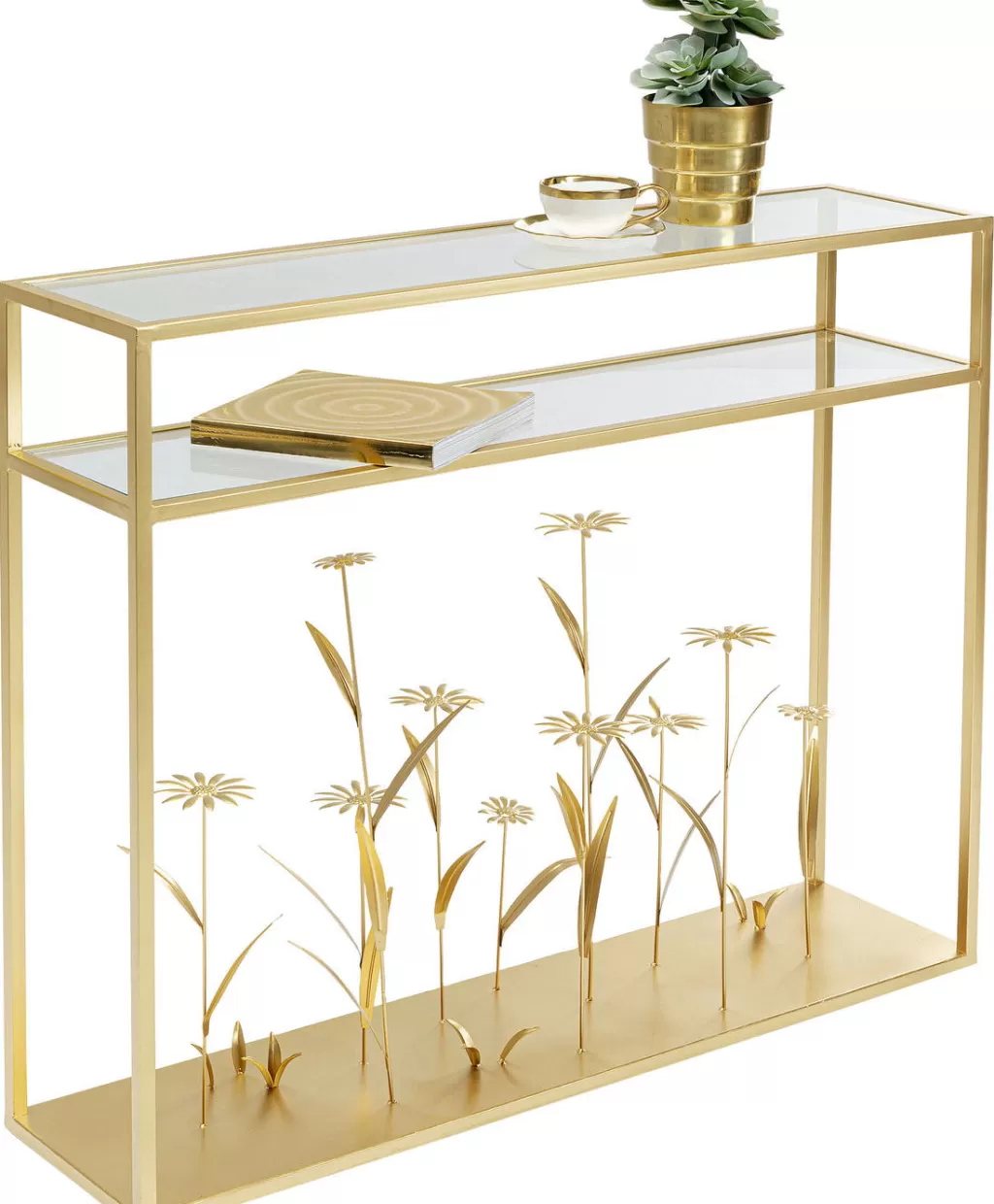 Console Design 'Champ Fleuri' par Kare - Table d'Appoint Dorée 100cm - Élégance Naturelle pour Intérieur Contemporain