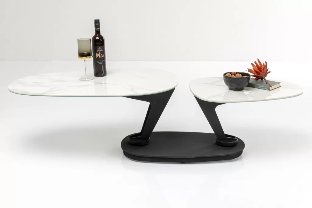 Table basse design Franklin par KARE - Blanc pur, dimensions 150 x 58 cm