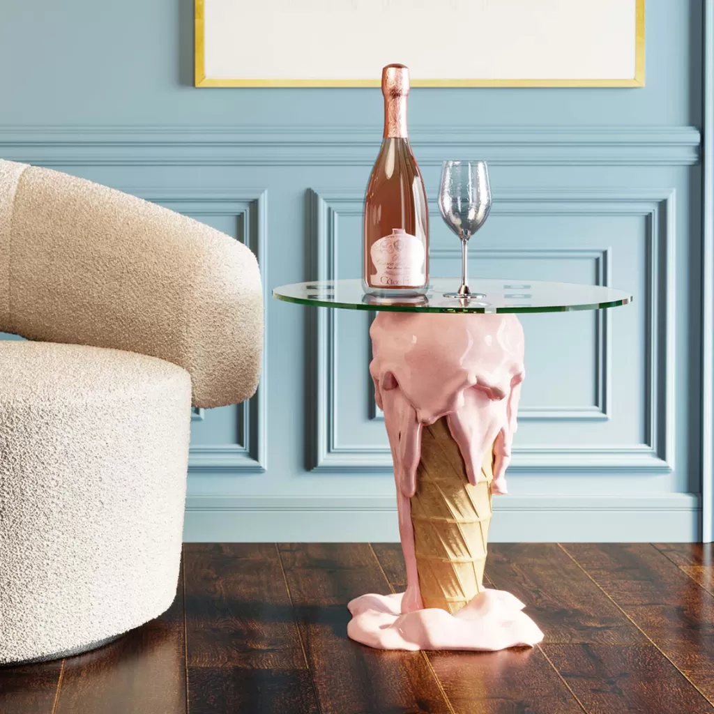 Table d'appoint design Gelato par KARE - Plateau glacé Ø48 cm pour salon moderne