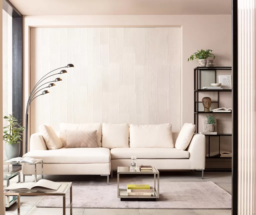 Canapé d'angle design Gianni crème par KARE - Modèle gauche, élégance intemporelle pour votre salon
