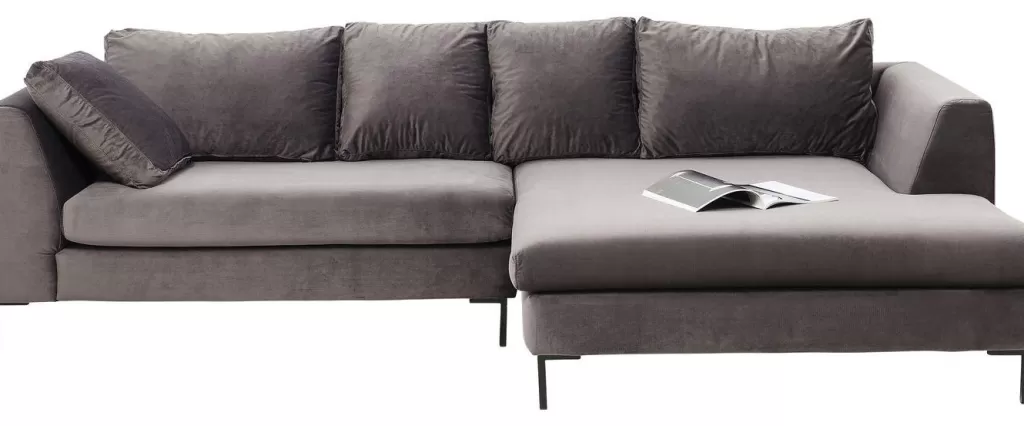 Canapé d'angle velours Gianni par KARE Design - Gris anthracite & Noir intense, Modèle droit