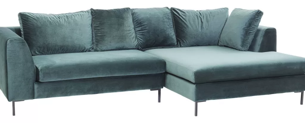 Canapé d'angle velours Gianni - KARE Design | Vert foncé et noir, modèle droit pour votre salon cosy