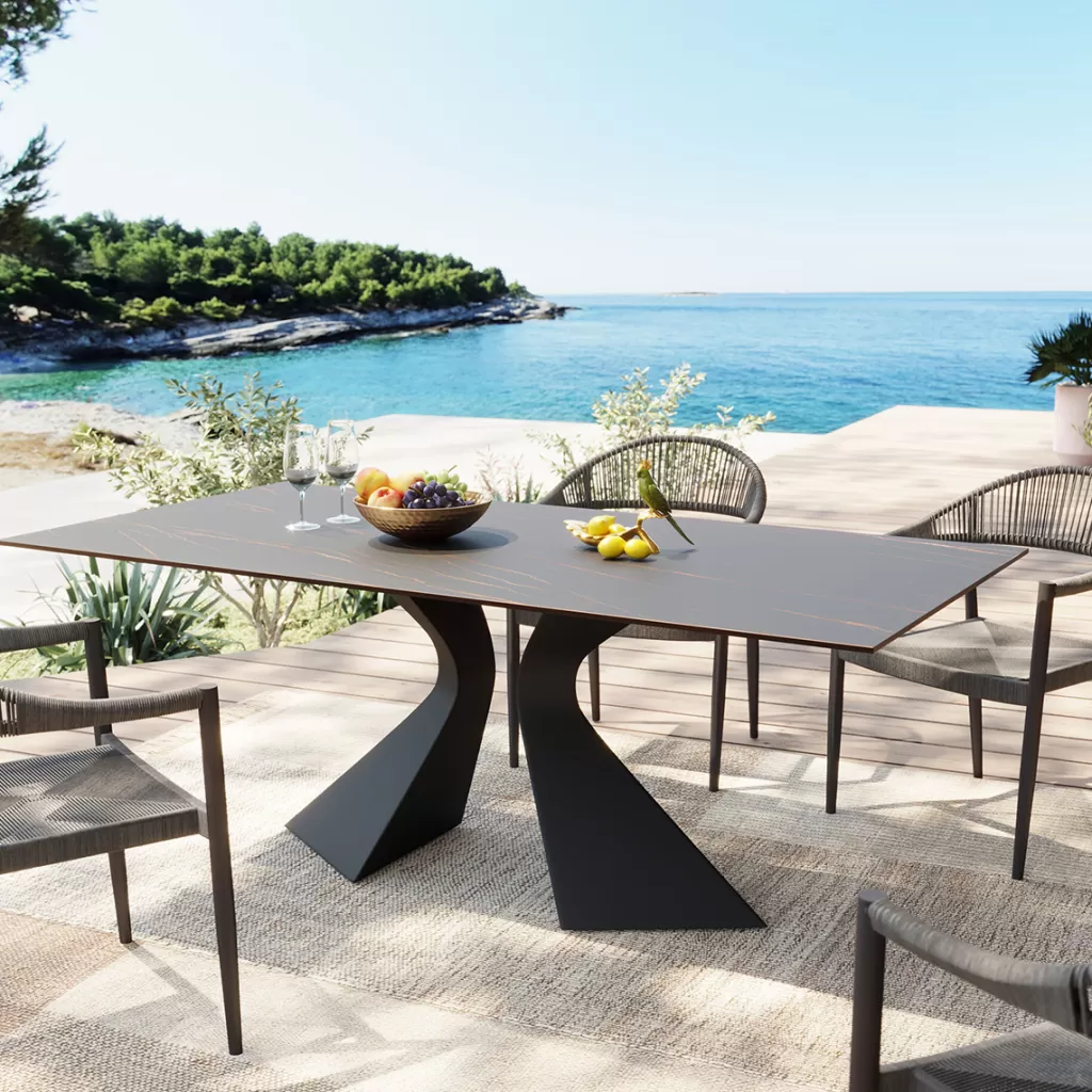 Table d'Extérieur Gloria - KARE Design, Plateau en Céramique Résistante, Noir Sophistiqué, Dimensions 180 x 90 cm