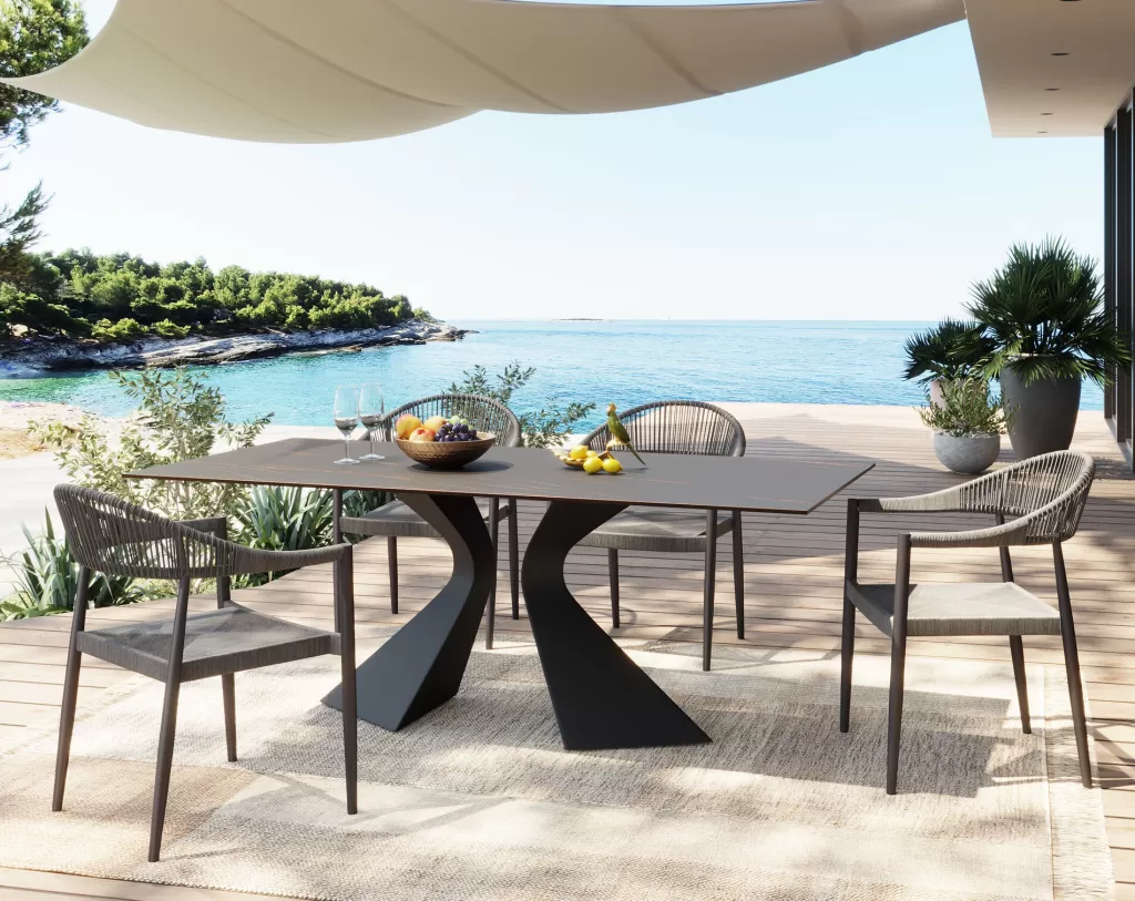 Table d'Extérieur Gloria - KARE Design, Plateau en Céramique Résistante, Noir Sophistiqué, Dimensions 180 x 90 cm