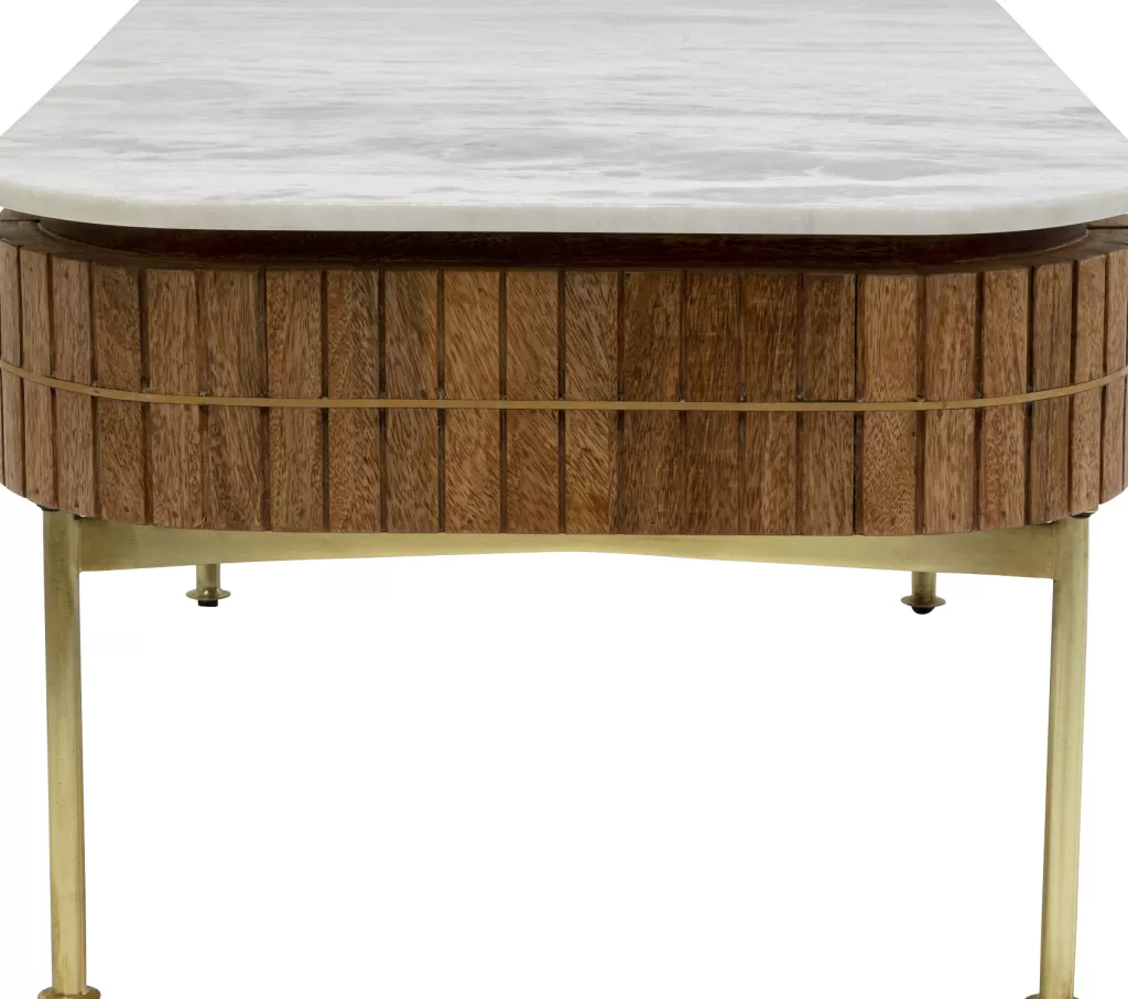 Table basse design Grace par KARE - Plateau marbre veiné sur structure en acajou mangue - Dimensions 110x60 cm