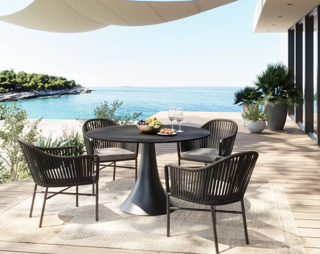 Table Ronde Grande Possibilita par KARE Design - Mobilier d'Extérieur Élégant en Noir Diamètre 110 cm