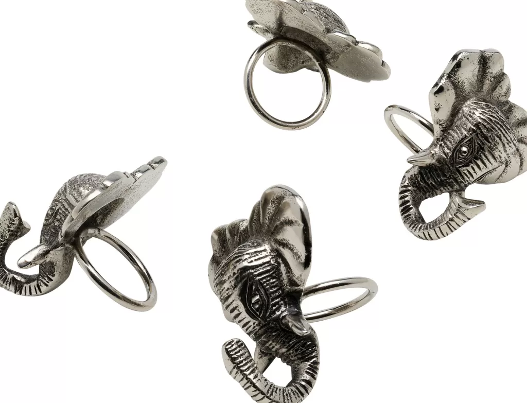 KARE Design : Ronds de Serviette Éléphants Rigolos - Lot de 4 Pièces Décoratives pour Table Élégante | Décoration Culinaire Amusante avec Animaux