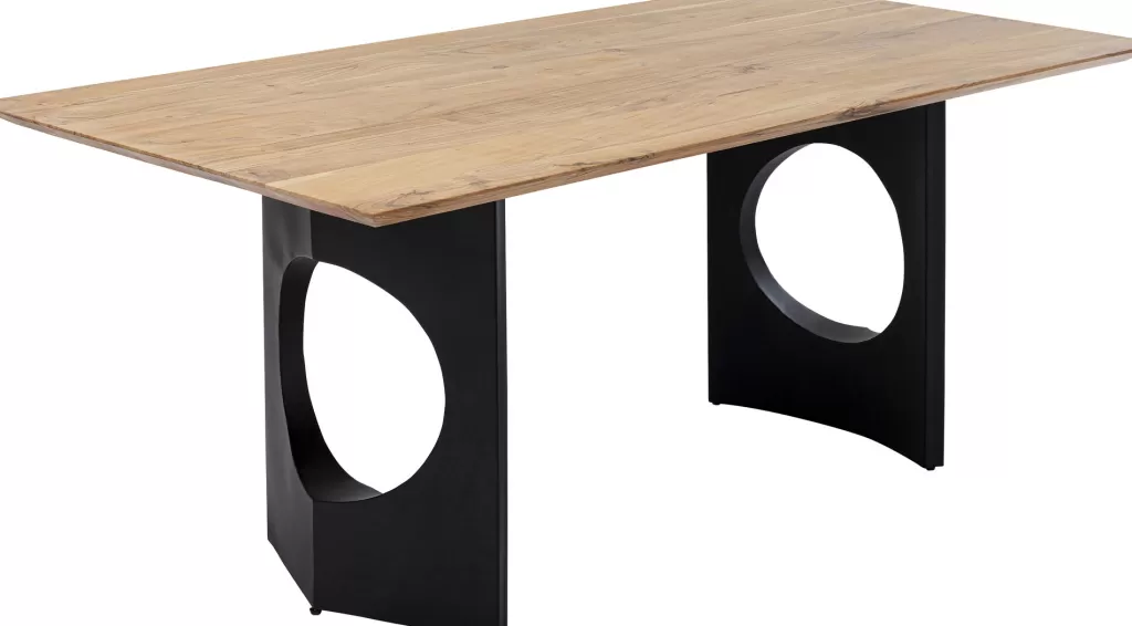 Table design Harmony Jacky par KARE - Noir intense avec plateau en acacia naturel, dimensions généreuses 180x90 cm - Pièce maîtresse élégante pour espaces modernes