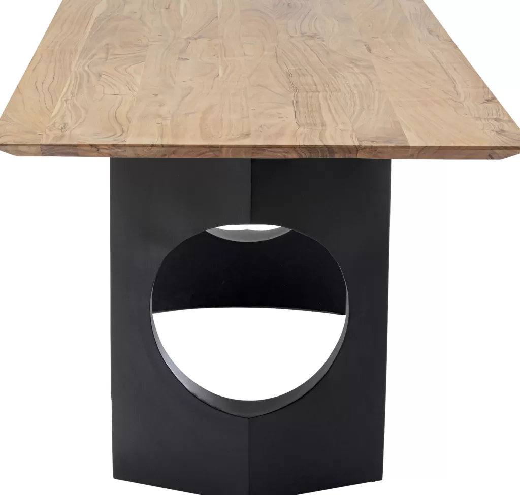 Table design Harmony Jacky par KARE - Noir intense avec plateau en acacia naturel, dimensions généreuses 180x90 cm - Pièce maîtresse élégante pour espaces modernes
