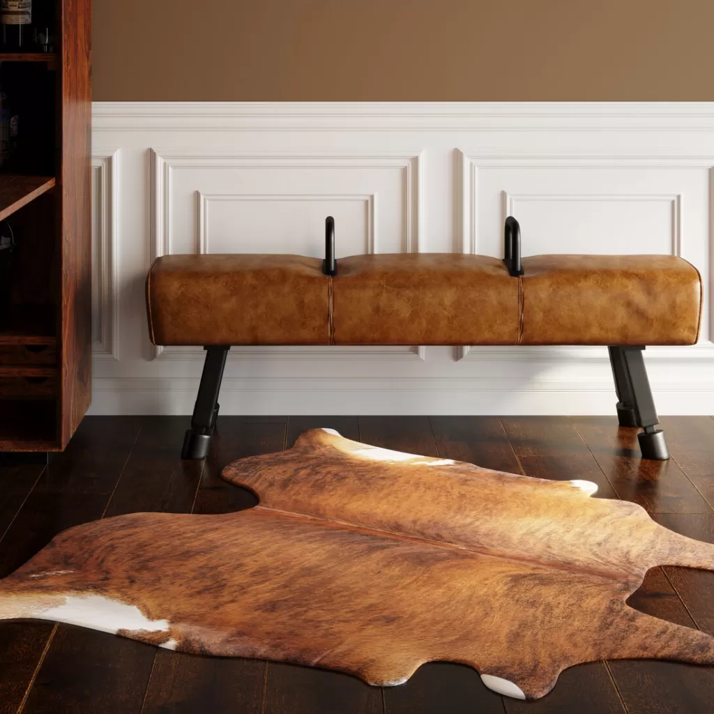 Tapis en cuir véritable KARE Design | Motif contemporain marron et crème - Dimensions sur mesure 232 x 255 cm