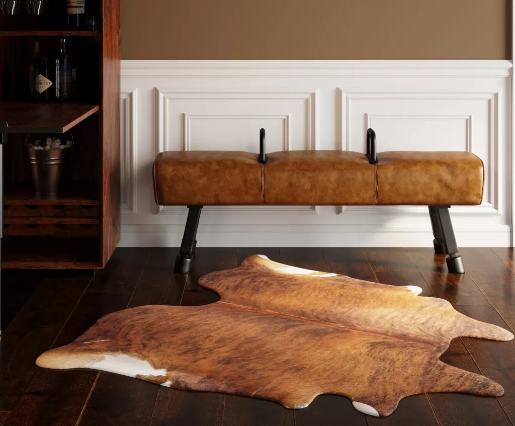 Tapis en cuir véritable KARE Design | Motif contemporain marron et crème - Dimensions sur mesure 232 x 255 cm