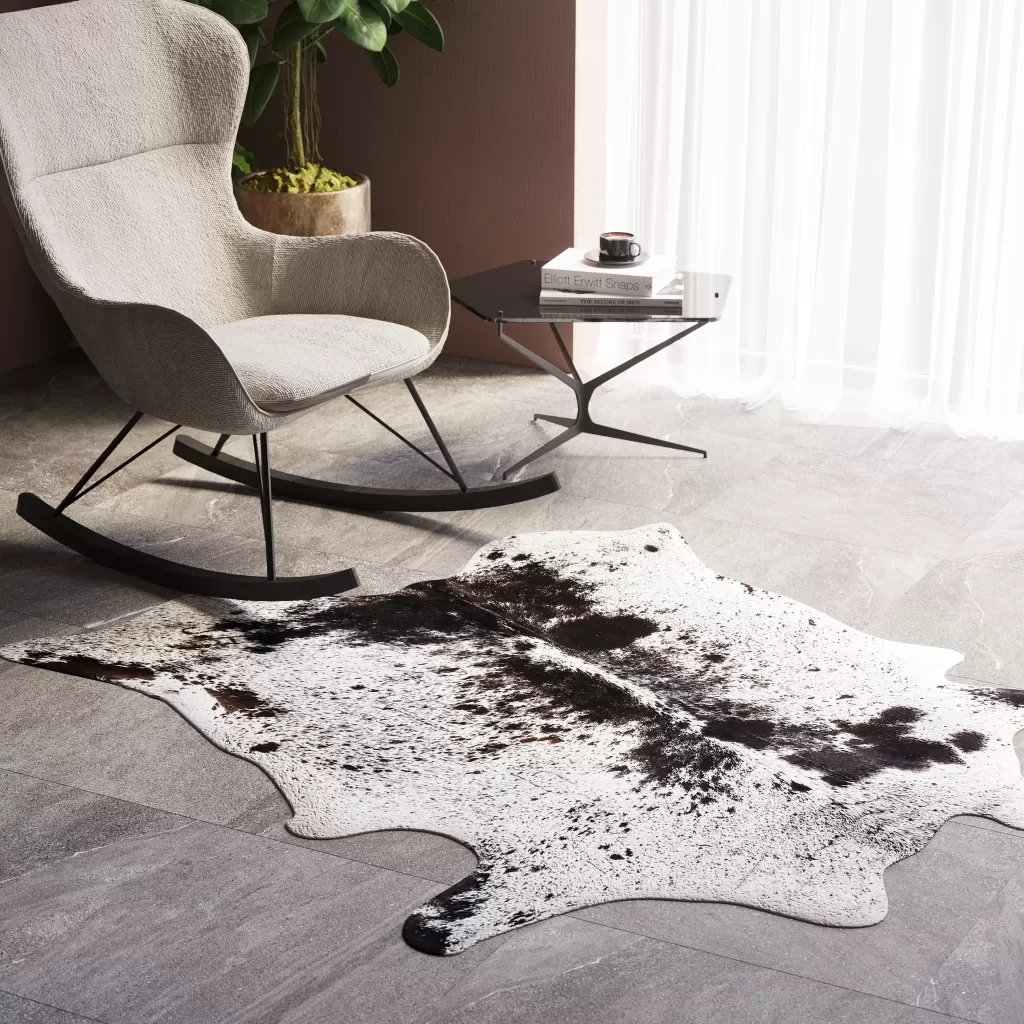 Tapis design KARE en cuir de vache pleine fleur - Noir & Blanc 219x242 cm, revêtement haut de gamme pour intérieurs contemporains