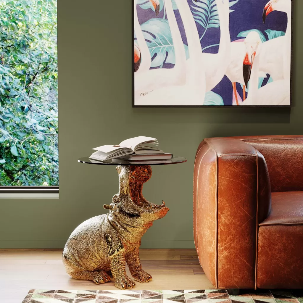 Table d'appoint contemporaine Hippo en forme d'hippopotame - Design élégant par KARE, diamètre 48 cm pour votre salon