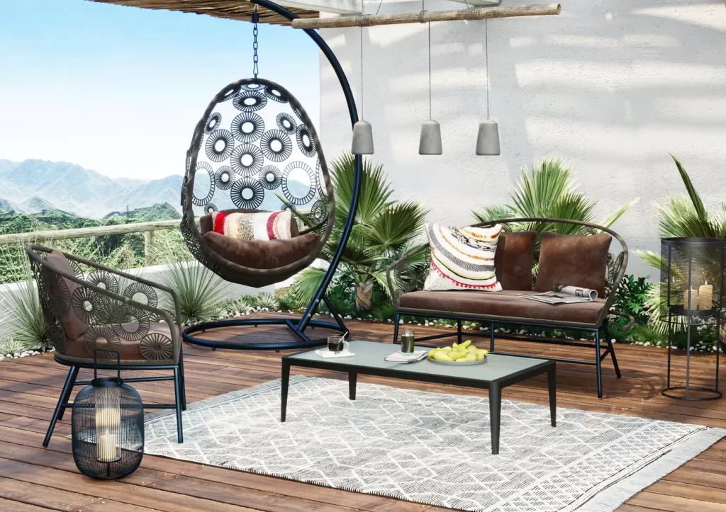 Fauteuil suspendu design Ibiza Brun par KARE - Intemporel élégant, confort enveloppant et style méditerranéen raffiné