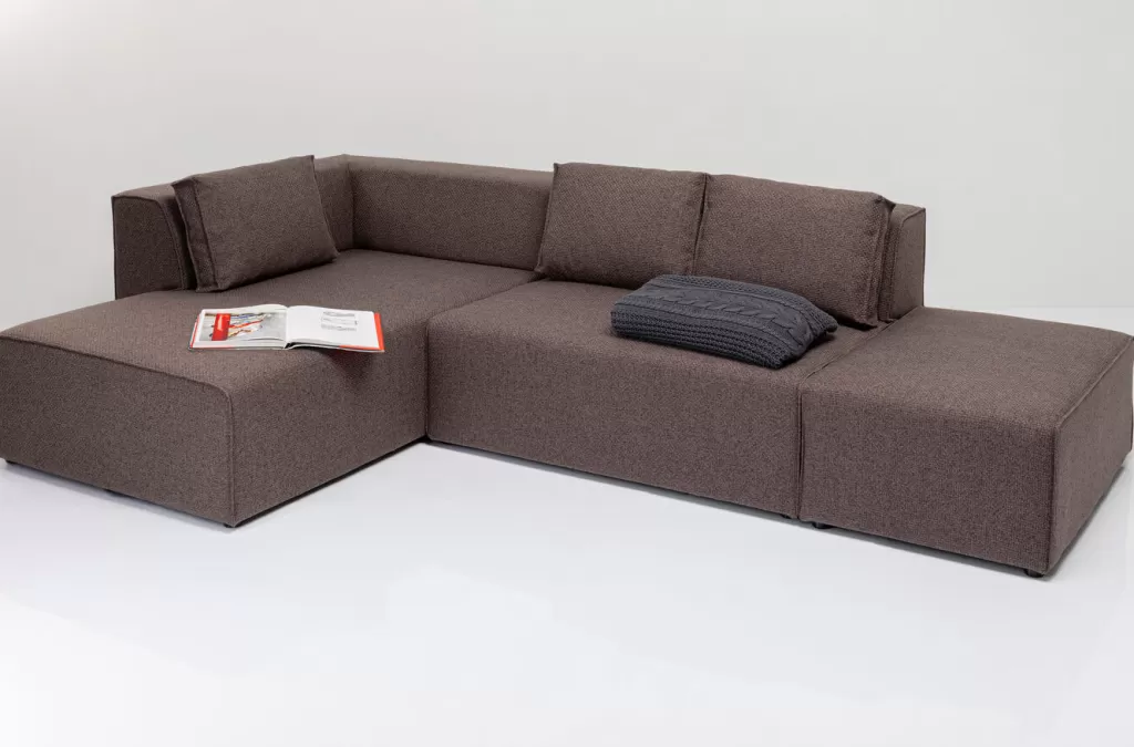 Canapé d'angle Infinity Dolce par KARE Design - Marron ébène, orientation gauche, design épuré et confort moderne