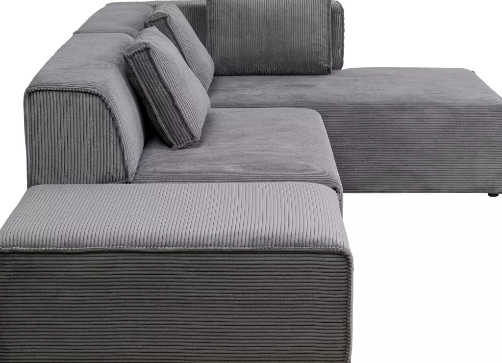 Canapé d'angle design Infinity avec pouf intégré - Velours gris anthracite, modèle droit signé KARE Design