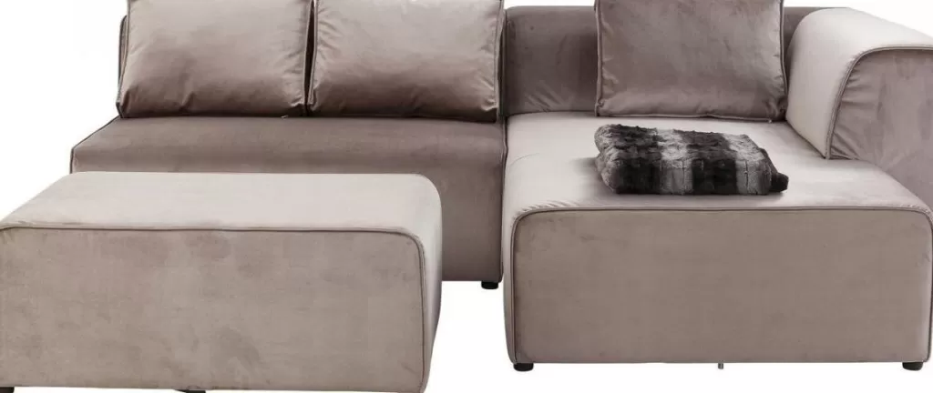Canapé d'angle en velours infini Taupe, Design KARE - Modèle droit pour salon élégant