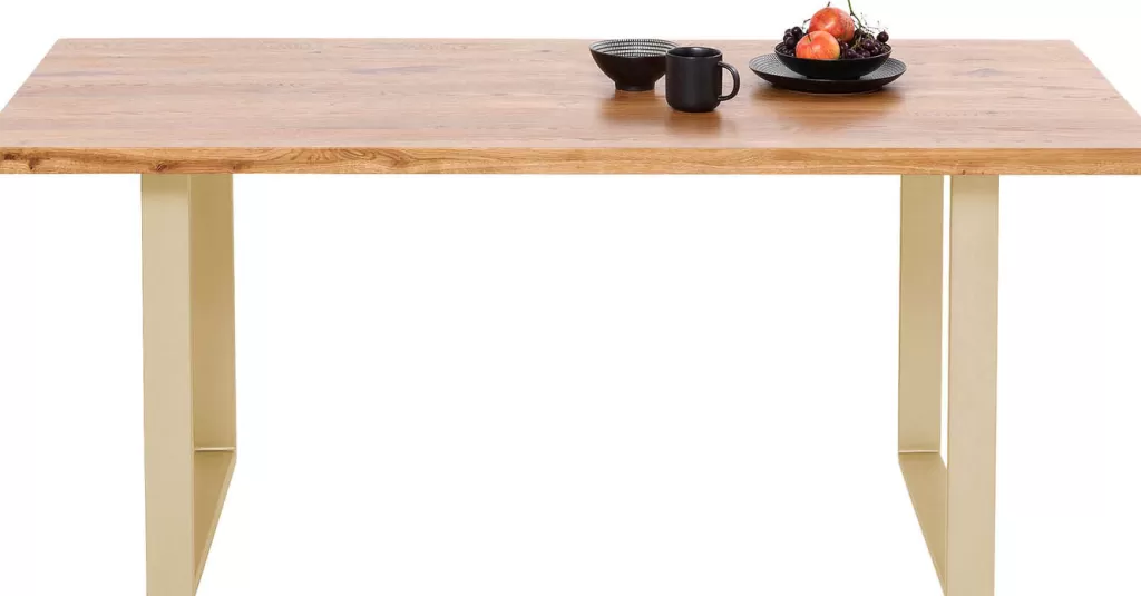 Table design Jackie en chêne massif et laiton poli - Dimensions 160x80 cm - Collection exclusive KARE