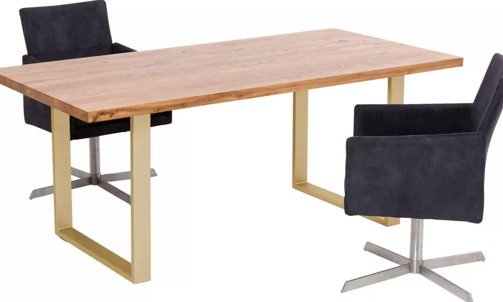 Table design Jackie en chêne massif et laiton poli - Dimensions 160x80 cm - Collection exclusive KARE