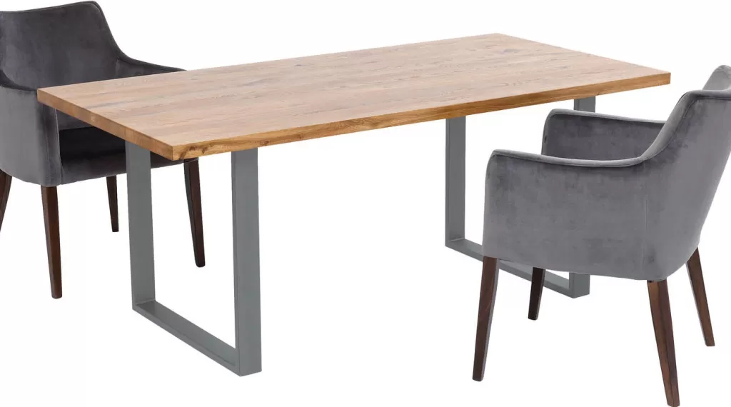 Table design Jackie en chêne et métal brut - Dimensions 160 x 80 cm - Collection KARE Design
