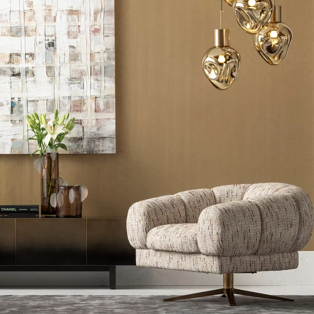 Fauteuil pivotant design scandinave Janno - KARE Design, assise ergonomique en tissu beige, style moderne et intemporel