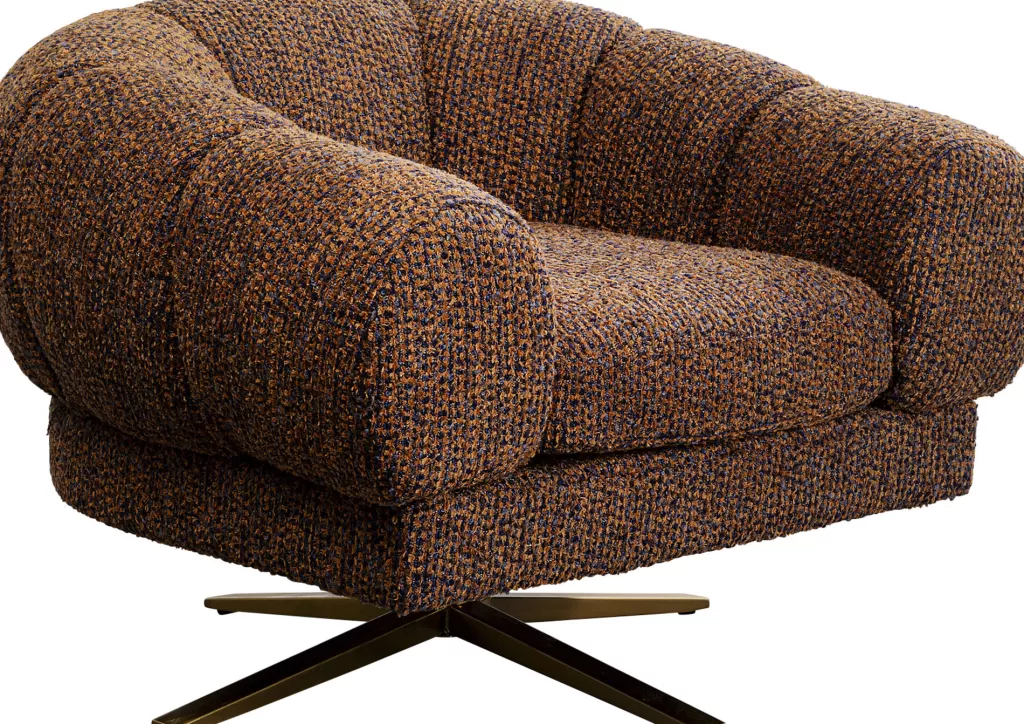 Fauteuil pivotant scandinave Janno - Design épuré et confort ergonomique, structure en bois teinté marron - KARE Collection